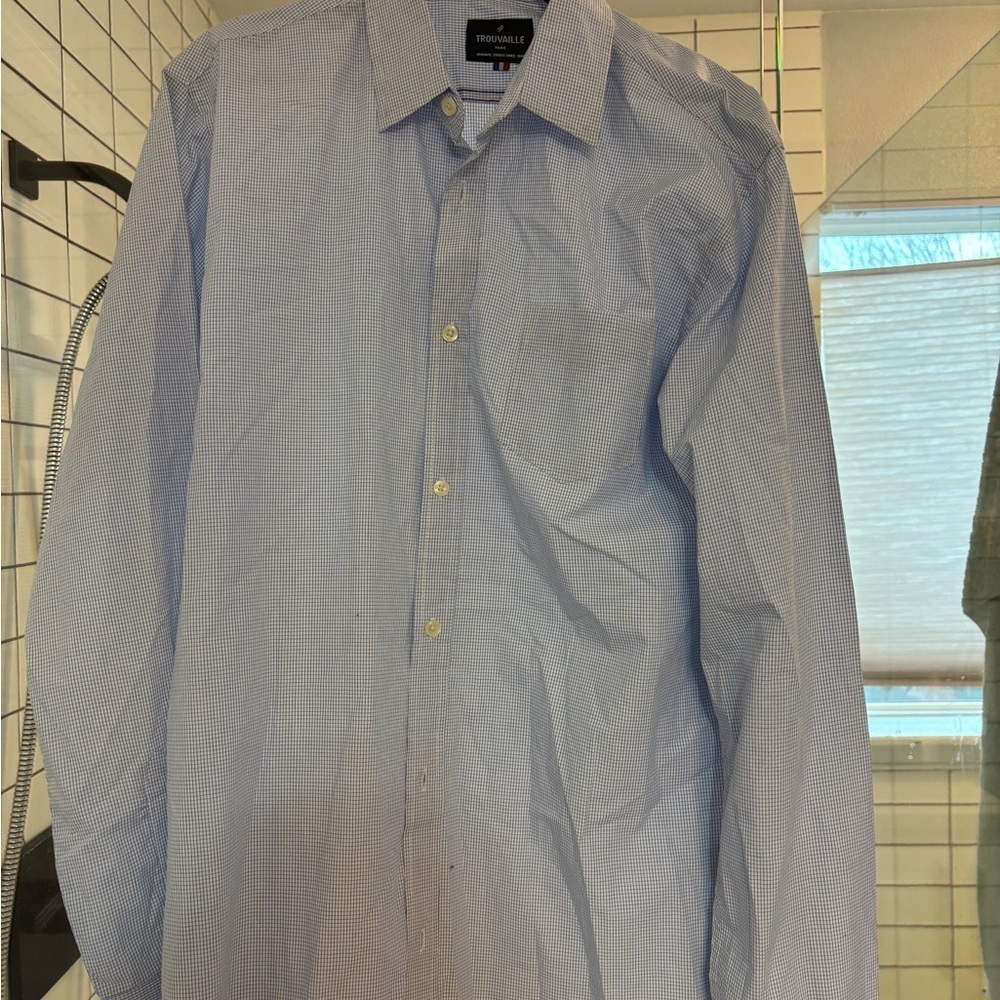 Trouvaille paris Men's Blue check Dress Shirt size large worn once